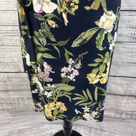 Roz & Ali Dress Plus sz 1X Navy Blue Purple Green Floral Slinky Stretch Tropical - Picture 6 of 11